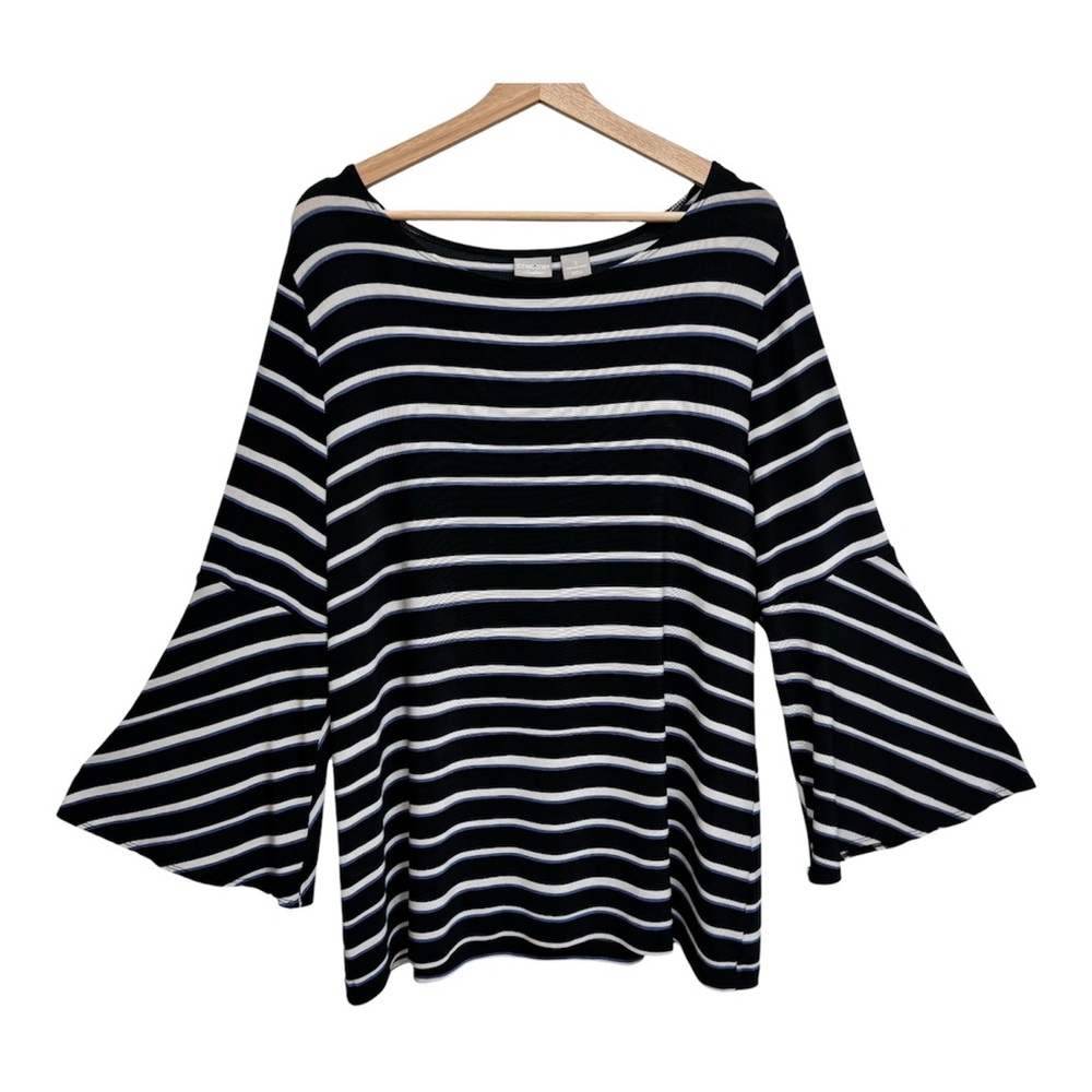 Striped Black & White Bell-Sleeve Women's Top
